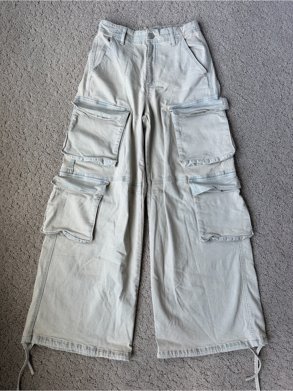 Madden Girl Wide Leg Cargo Utility Jeans Denim Streetwear Juniors Size SM NWOT
